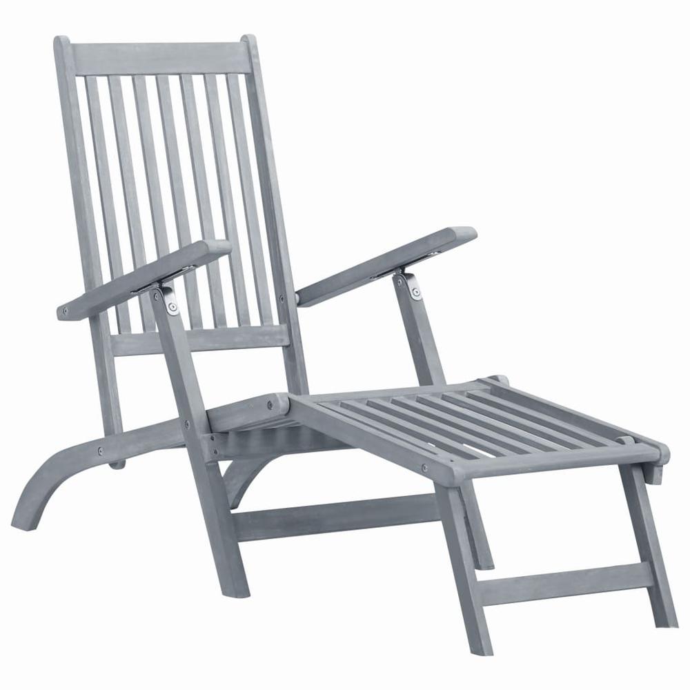 vidaXL Outdoor Deck Chair with Footrest Grey Wash Solid Acacia Wood, 45957. Picture 1