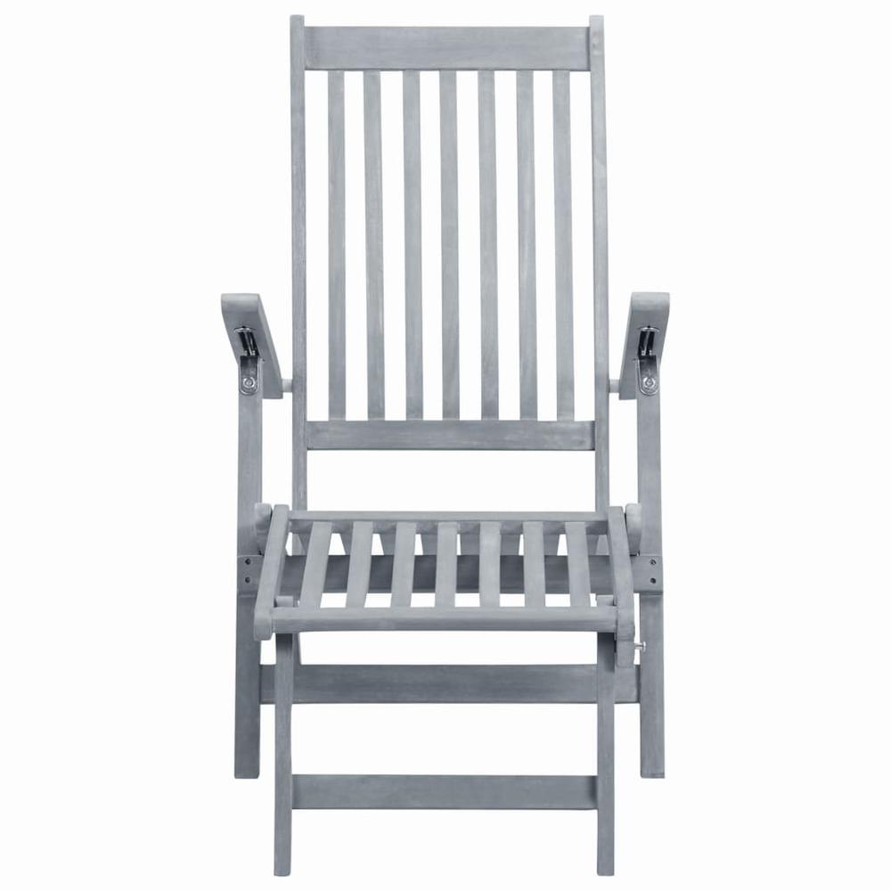 vidaXL Outdoor Deck Chair with Footrest Grey Wash Solid Acacia Wood, 45957. Picture 2