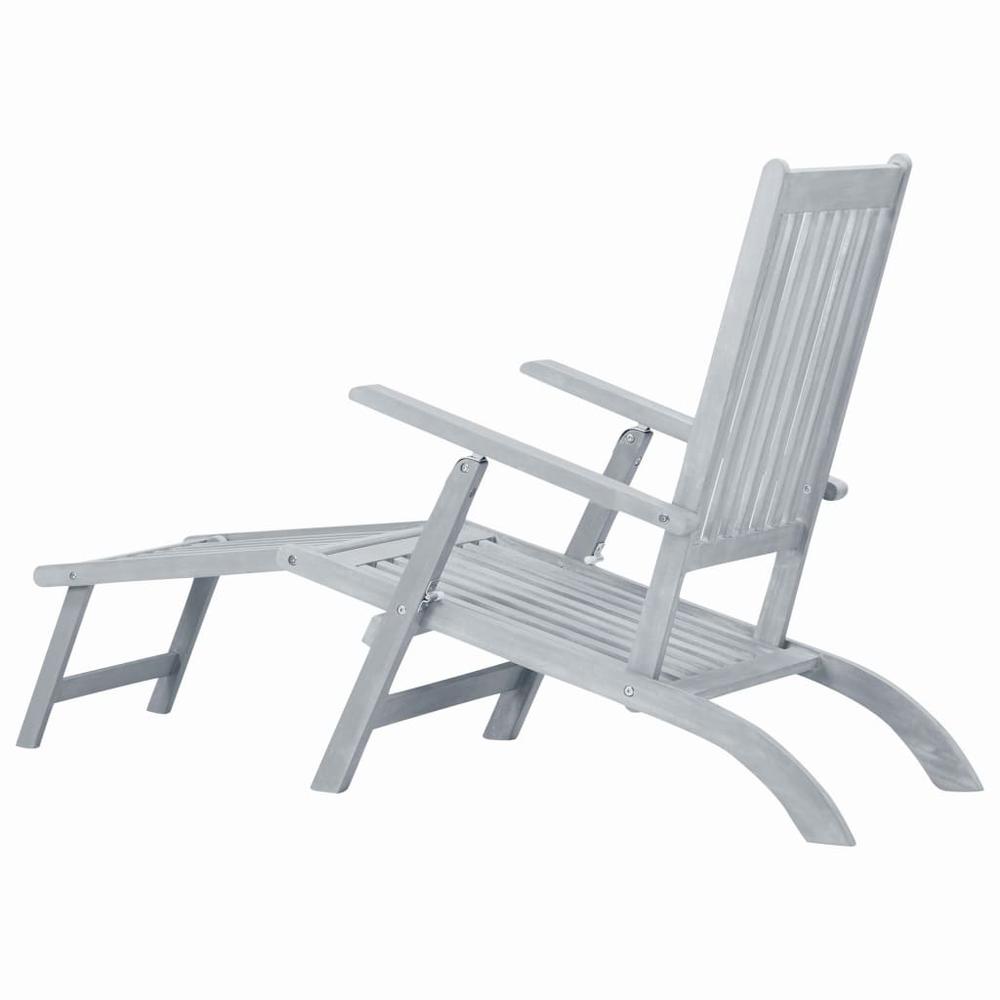 vidaXL Outdoor Deck Chair with Footrest Grey Wash Solid Acacia Wood, 45957. Picture 4