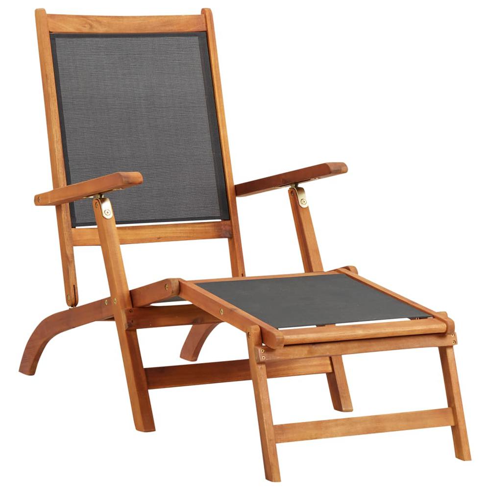 vidaXL Sun Lounger Solid Acacia Wood and Textilene, 45958. Picture 1