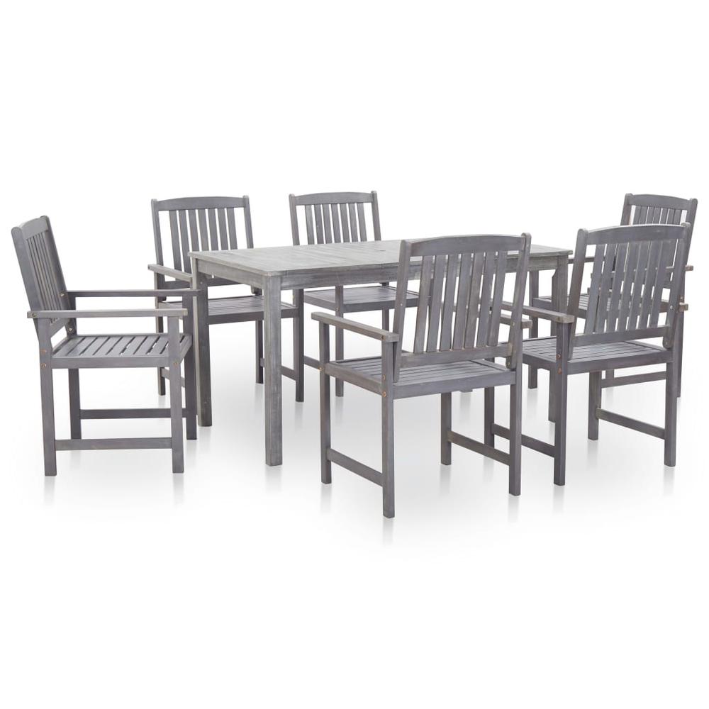 7 Piece Patio Dining Set Gray Wash Solid Acacia Wood. Picture 8