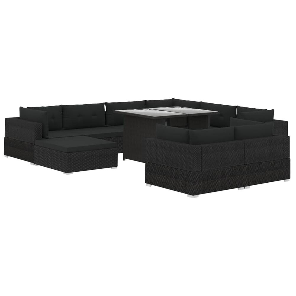 vidaXL 10 Piece Garden Lounge Set with Cushions Poly Rattan Black, 46756. Picture 2