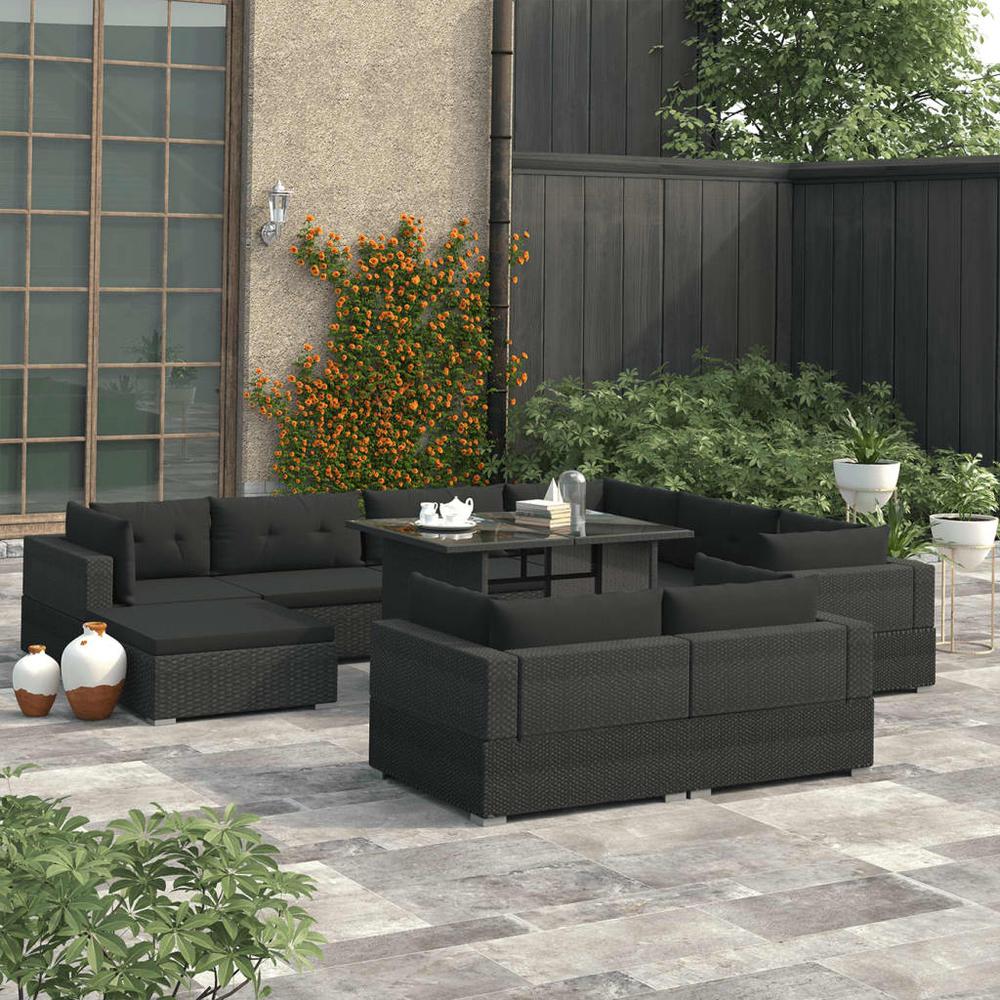 vidaXL 10 Piece Garden Lounge Set with Cushions Poly Rattan Black, 46756. Picture 1