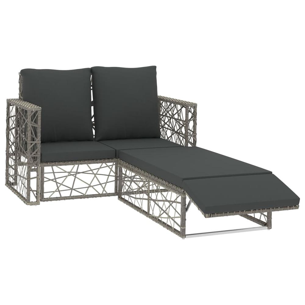 vidaXL 2 Piece Garden Lounge Set with Cushions Poly Rattan Gray, 46812. Picture 2