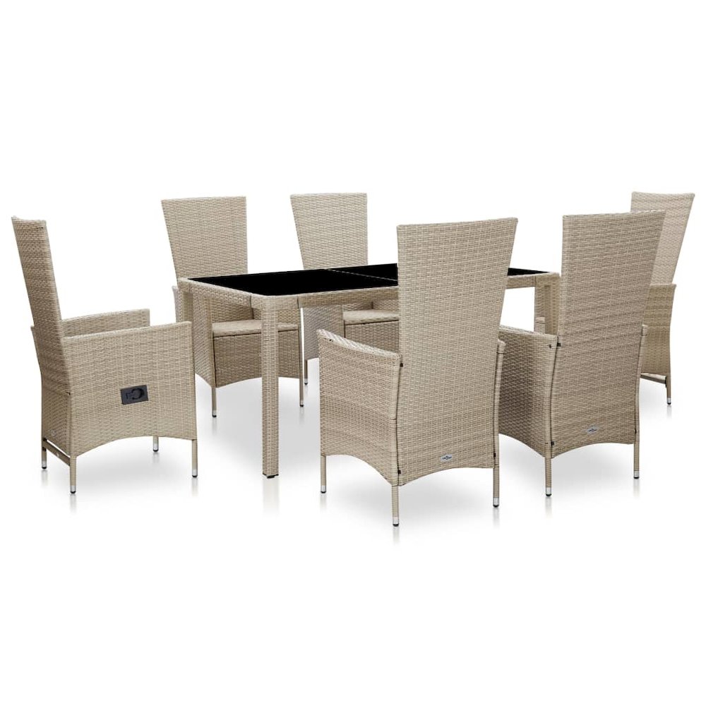 vidaXL 7 Piece Outdoor Dining Set with Cushions Poly Rattan Beige, 46040. Picture 1