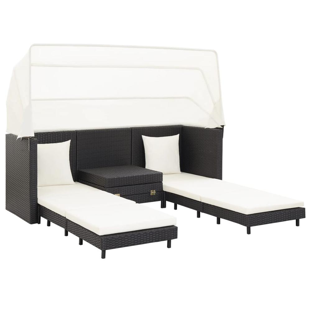 vidaXL Extendable 3-Seater Sofa Bed with Roof Poly Rattan Black, 46075. Picture 2
