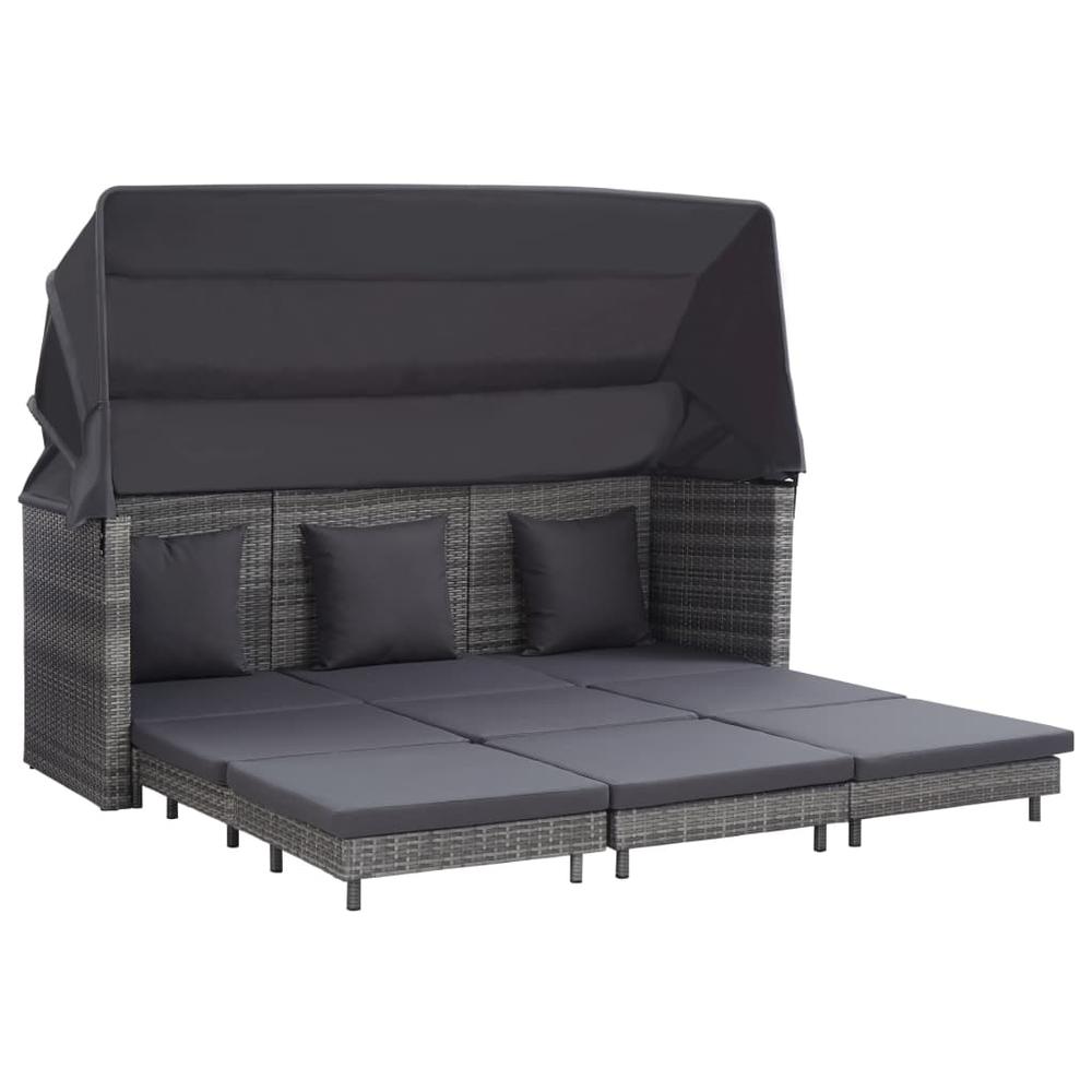 vidaXL Extendable 3-Seater Sofa Bed with Roof Poly Rattan Gray, 46077. Picture 1