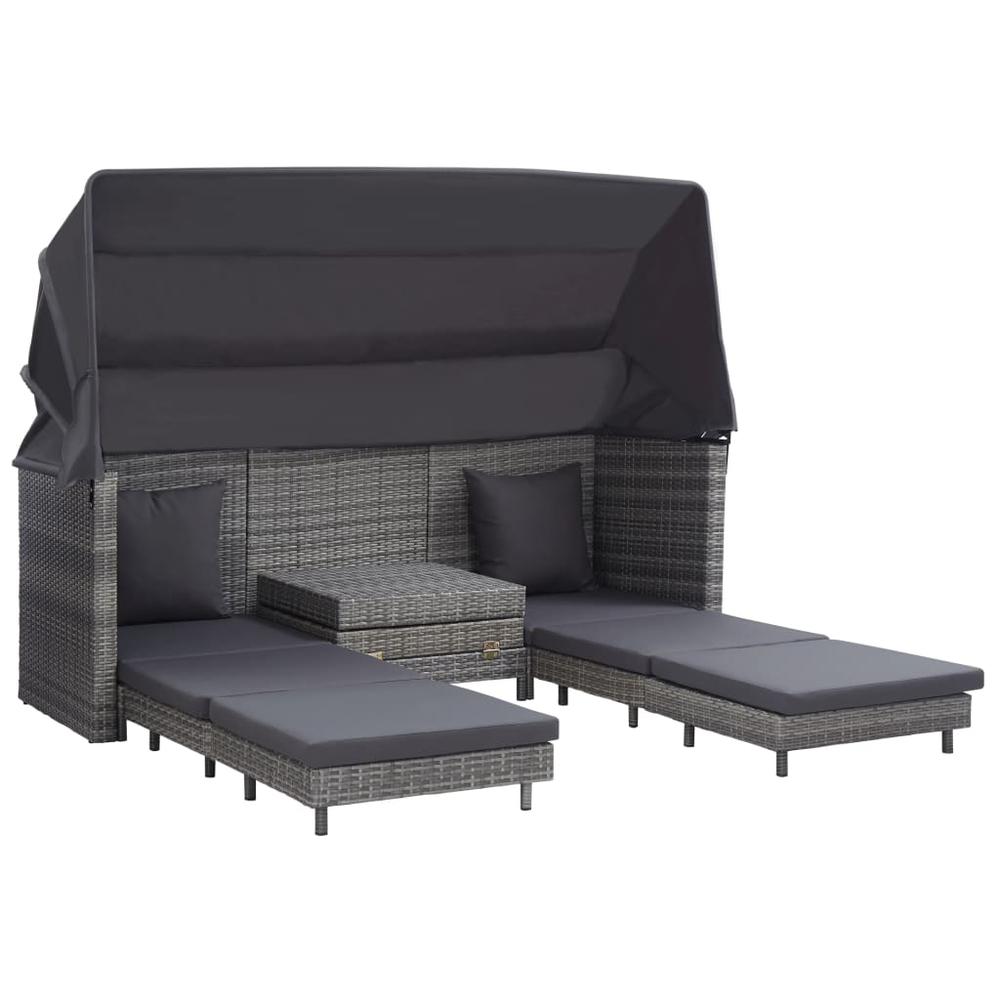 vidaXL Extendable 3-Seater Sofa Bed with Roof Poly Rattan Gray, 46077. Picture 2
