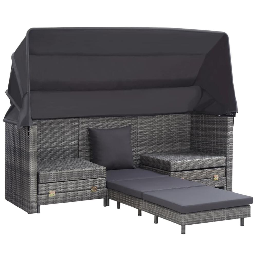 vidaXL Extendable 3-Seater Sofa Bed with Roof Poly Rattan Gray, 46077. Picture 3