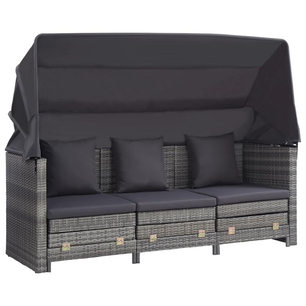 vidaXL Extendable 3-Seater Sofa Bed with Roof Poly Rattan Gray, 46077. Picture 4
