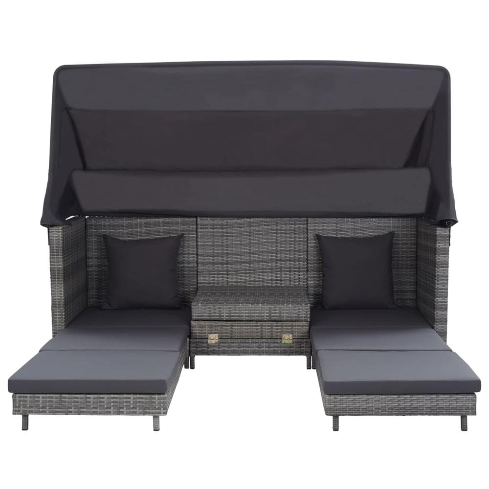 vidaXL Extendable 3-Seater Sofa Bed with Roof Poly Rattan Gray, 46077. Picture 7