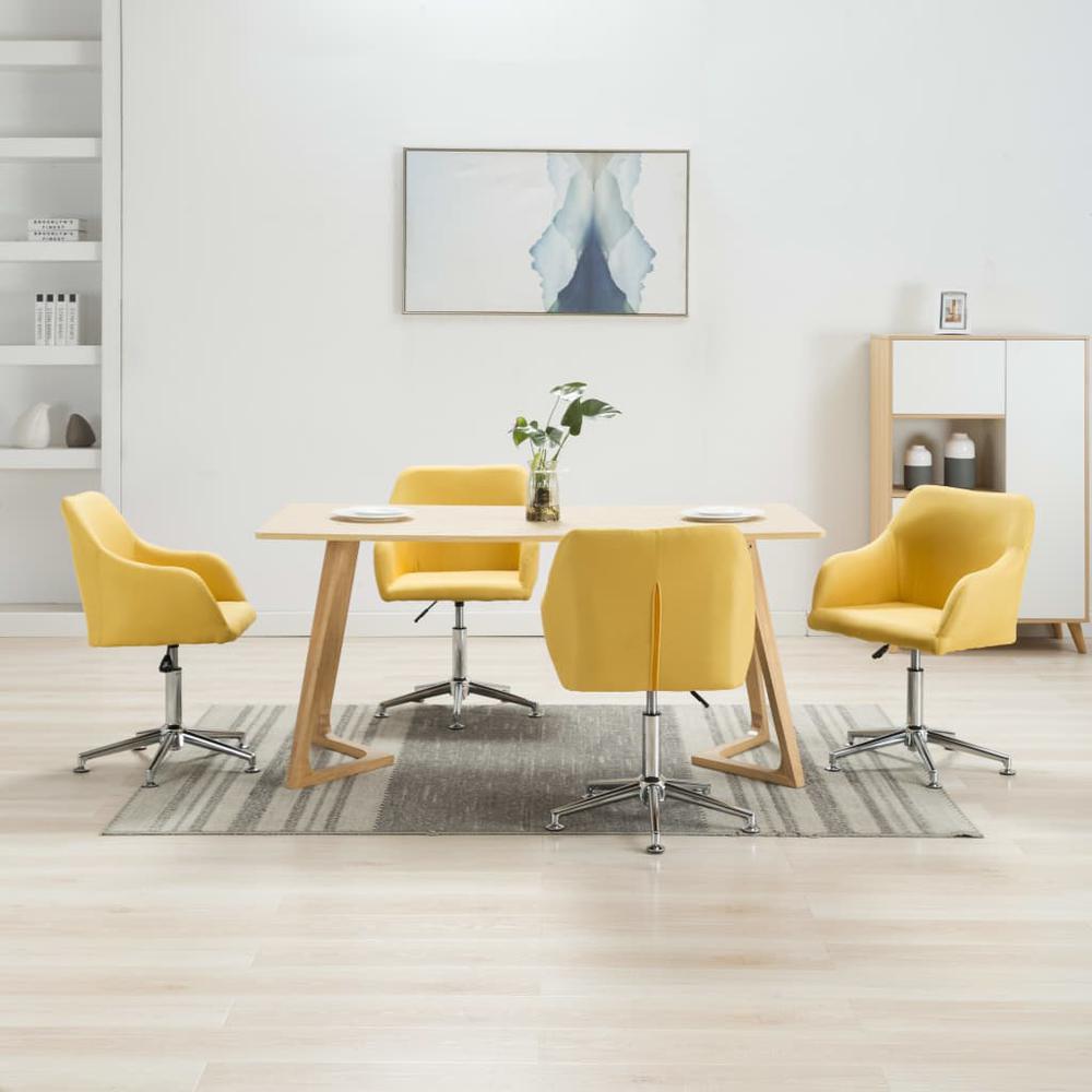 Swivel Dining Chairs 4 pcs Yellow Fabric. Picture 10