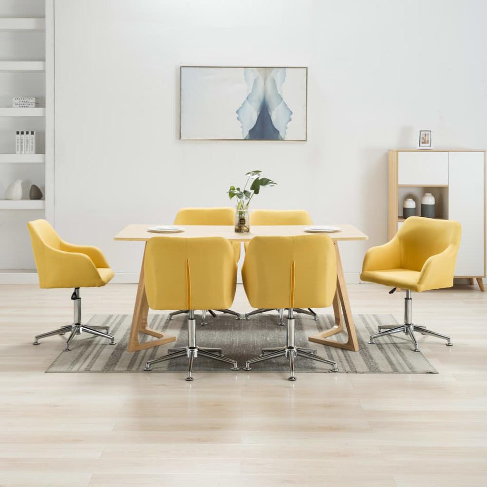 Swivel Dining Chairs 6 pcs Yellow Fabric. Picture 10
