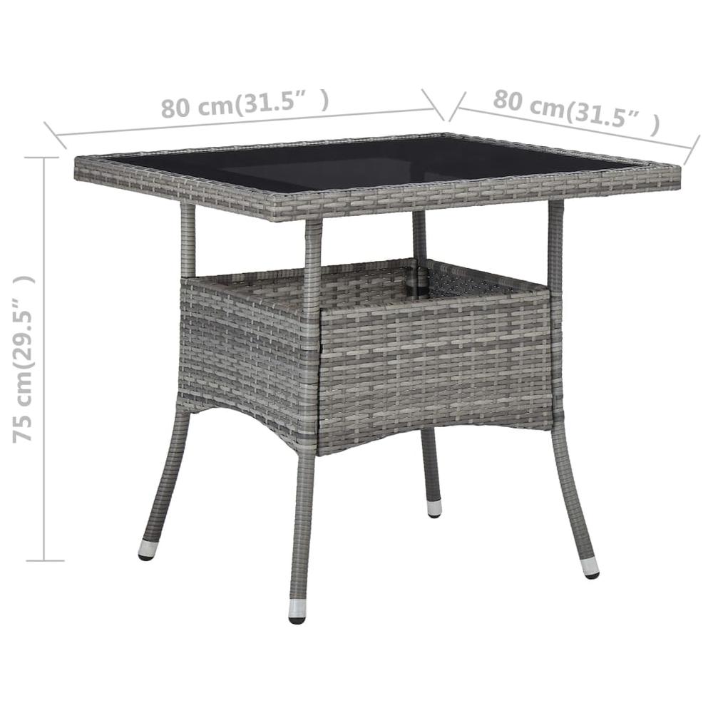 vidaXL Outdoor Dining Table Gray Poly Rattan and Glass, 46178. Picture 5