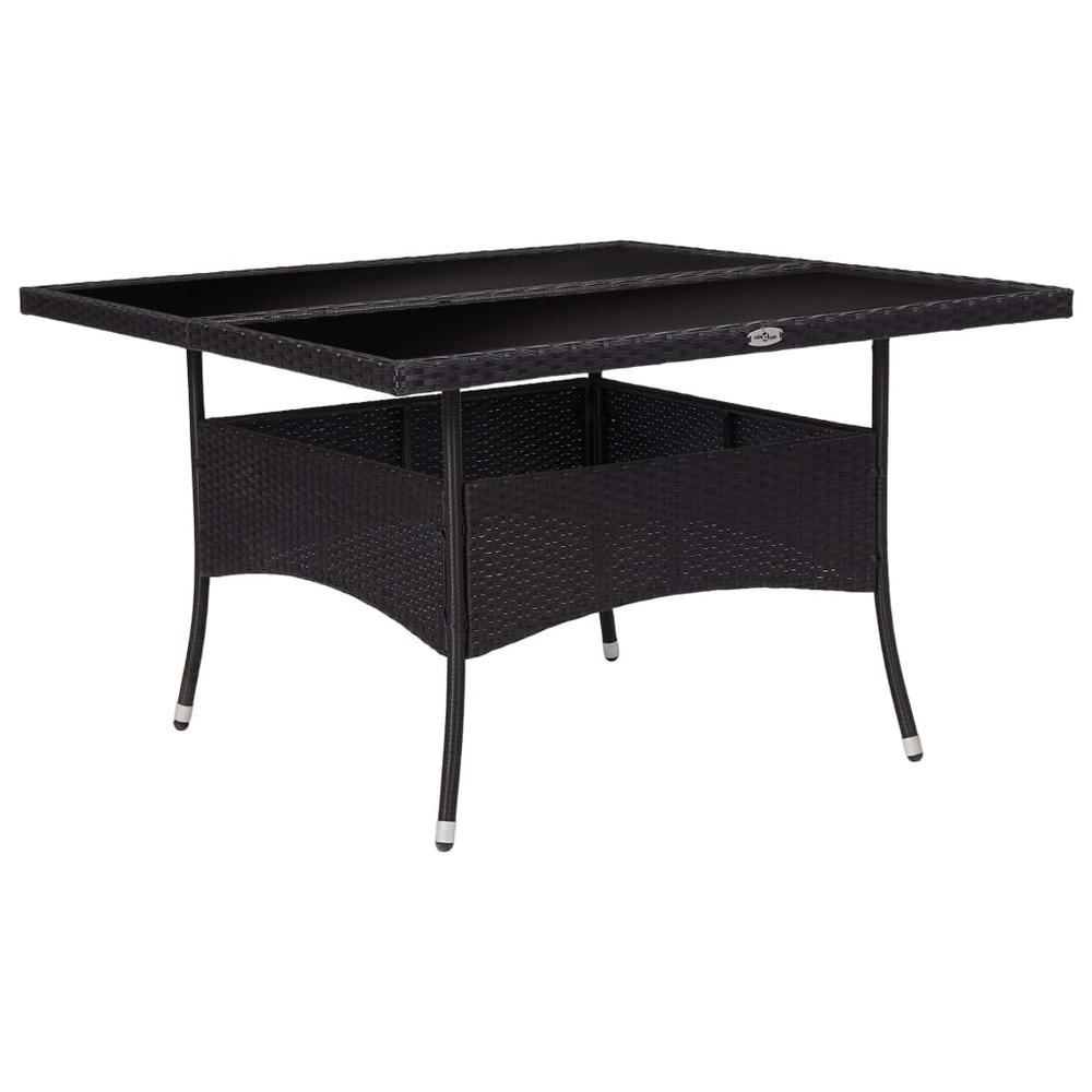 vidaXL Outdoor Dining Table Black Poly Rattan and Glass 6189. Picture 1