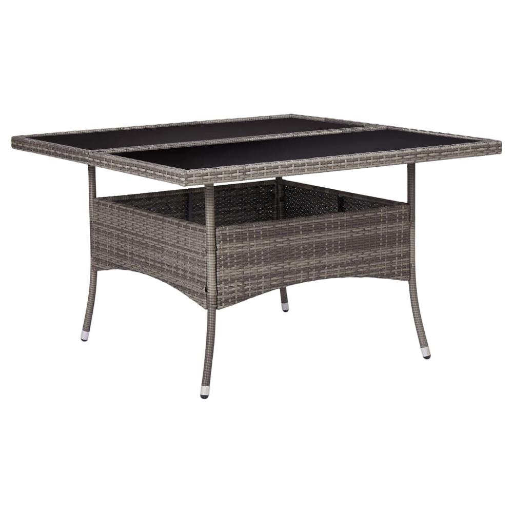 vidaXL Outdoor Dining Table Gray Poly Rattan and Glass 6190. Picture 1
