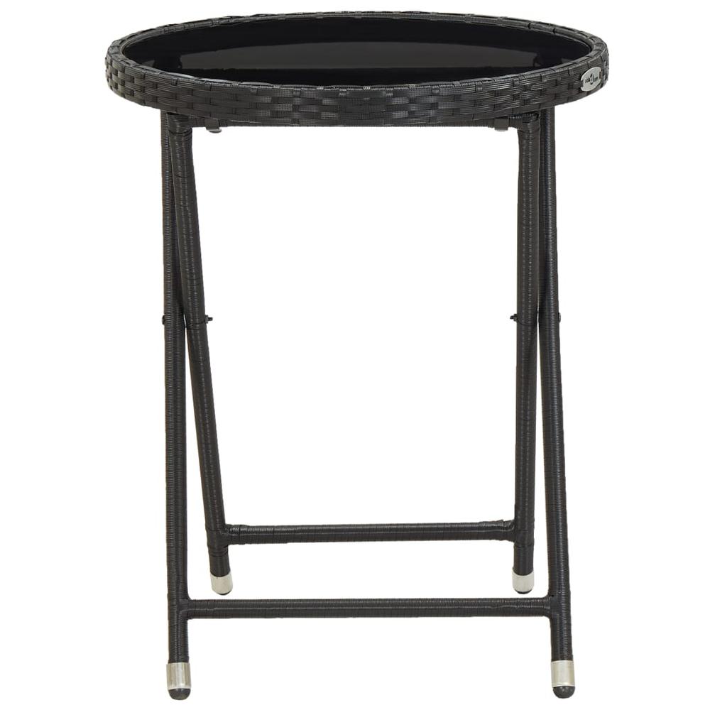 vidaXL Tea Table Black 23.6" Poly Rattan and Tempered Glass 6203. Picture 2