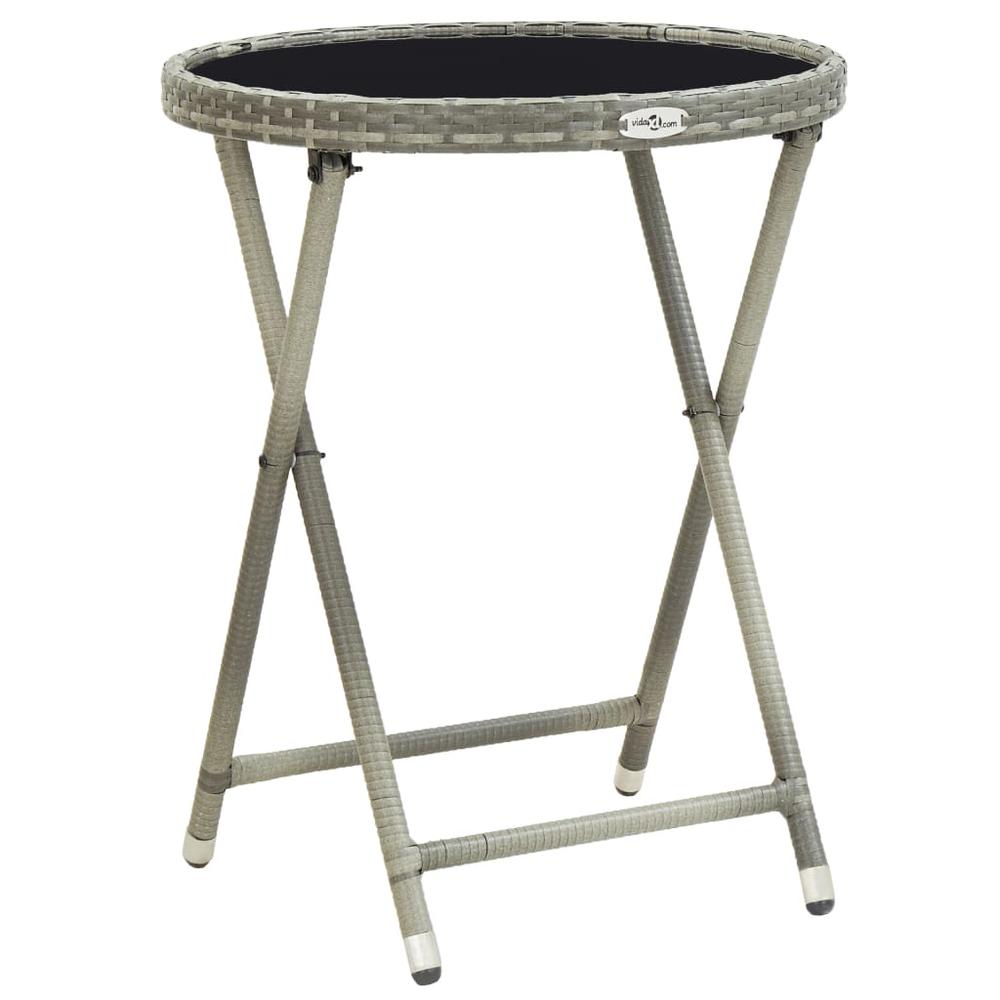 vidaXL Tea Table Gray 23.6" Poly Rattan and Tempered Glass 6204. Picture 1