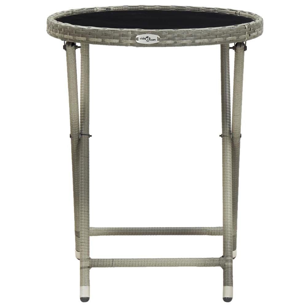 vidaXL Tea Table Gray 23.6" Poly Rattan and Tempered Glass 6204. Picture 3