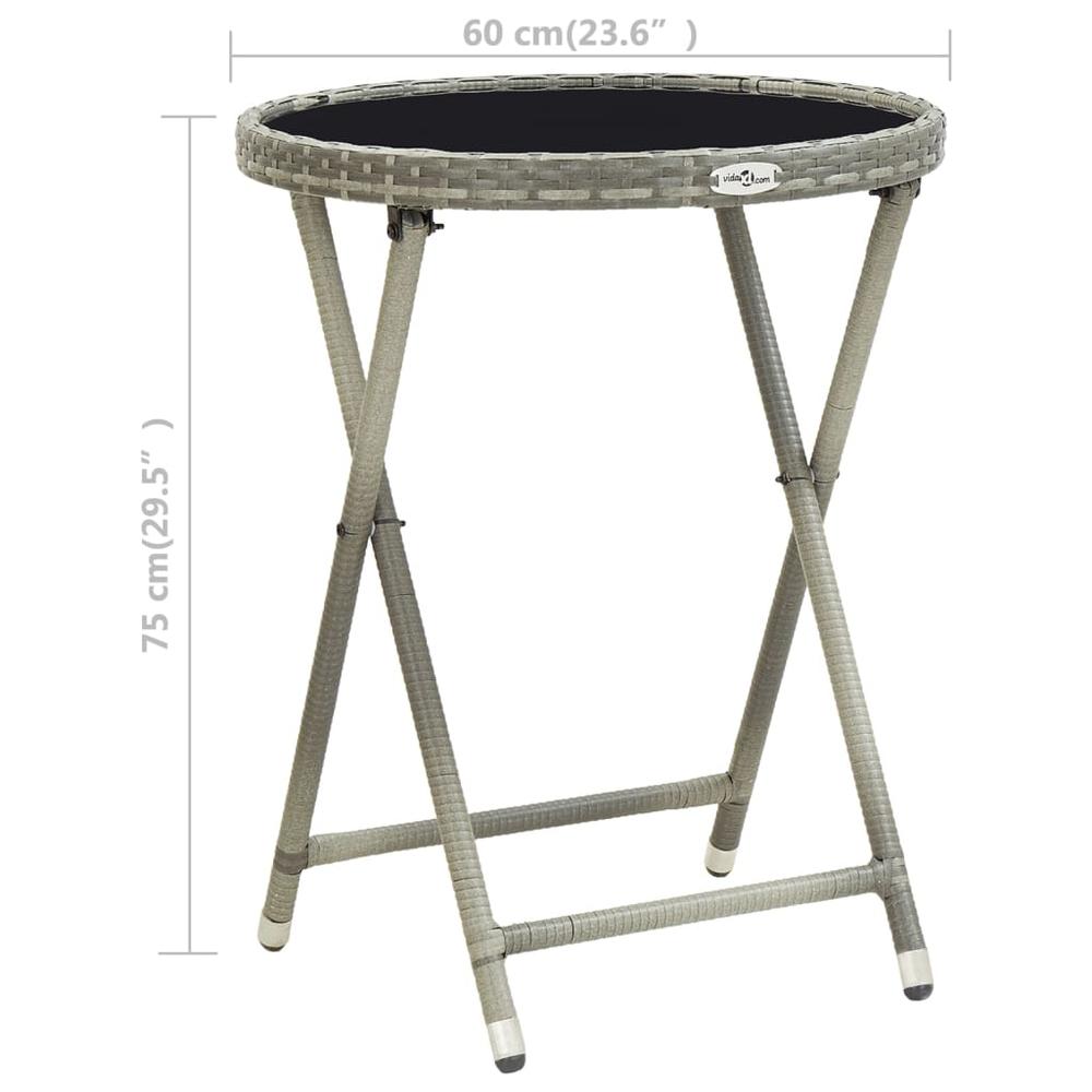 vidaXL Tea Table Gray 23.6" Poly Rattan and Tempered Glass 6204. Picture 6