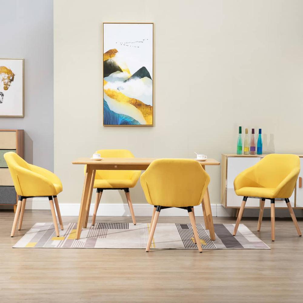 Dining Chairs 4 pcs Yellow Fabric. Picture 8