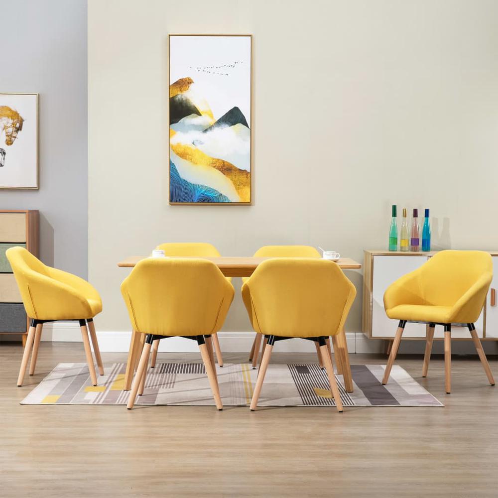 Dining Chairs 6 pcs Yellow Fabric. Picture 8