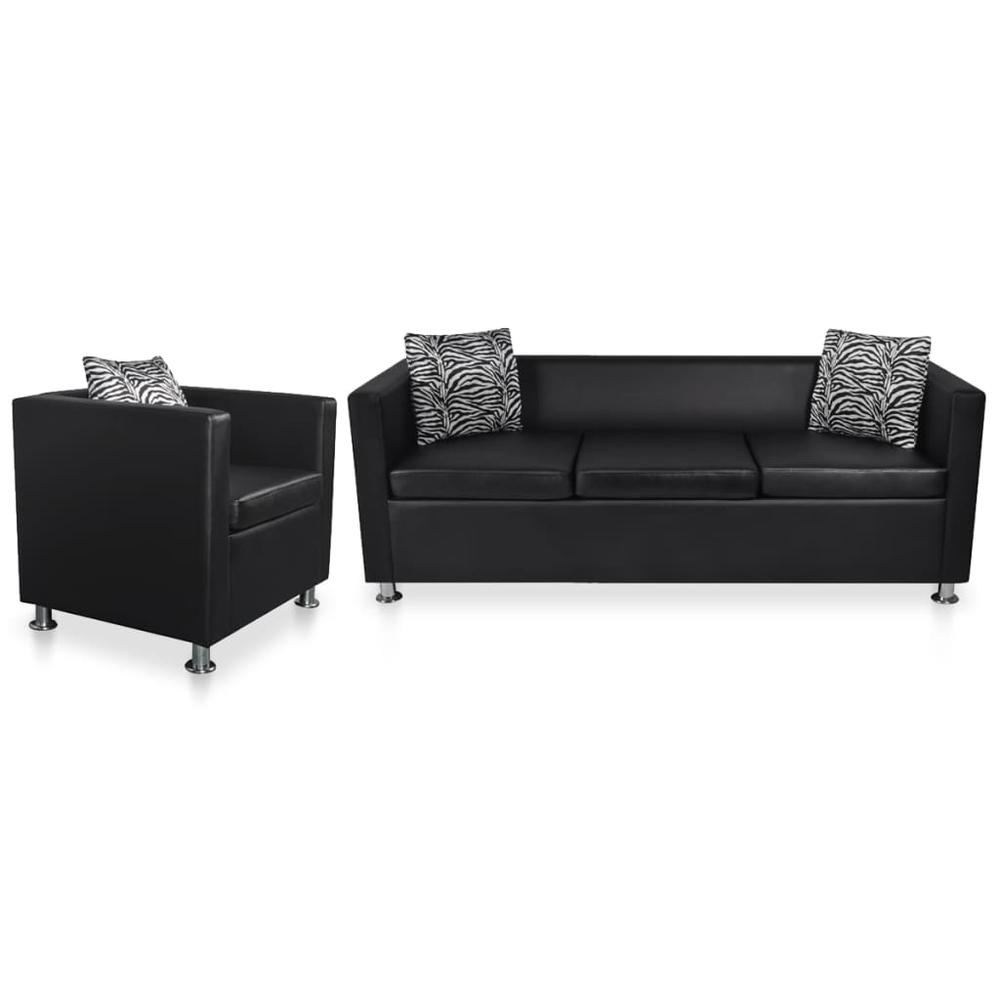 vidaXL Sofa Set Armchair and 3-Seater Black Faux Leather, 278516. Picture 1