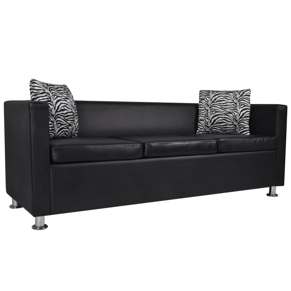 vidaXL Sofa Set Armchair and 3-Seater Black Faux Leather, 278516. Picture 2