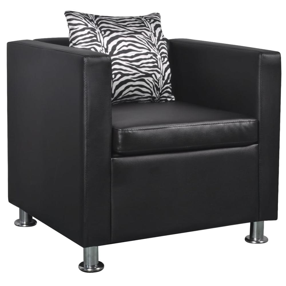 vidaXL Sofa Set Armchair and 3-Seater Black Faux Leather, 278516. Picture 3