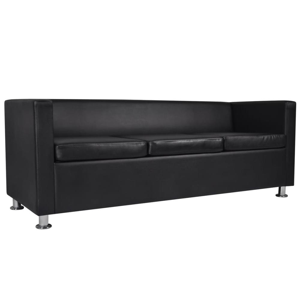 vidaXL Sofa Set Armchair and 3-Seater Black Faux Leather, 278516. Picture 6