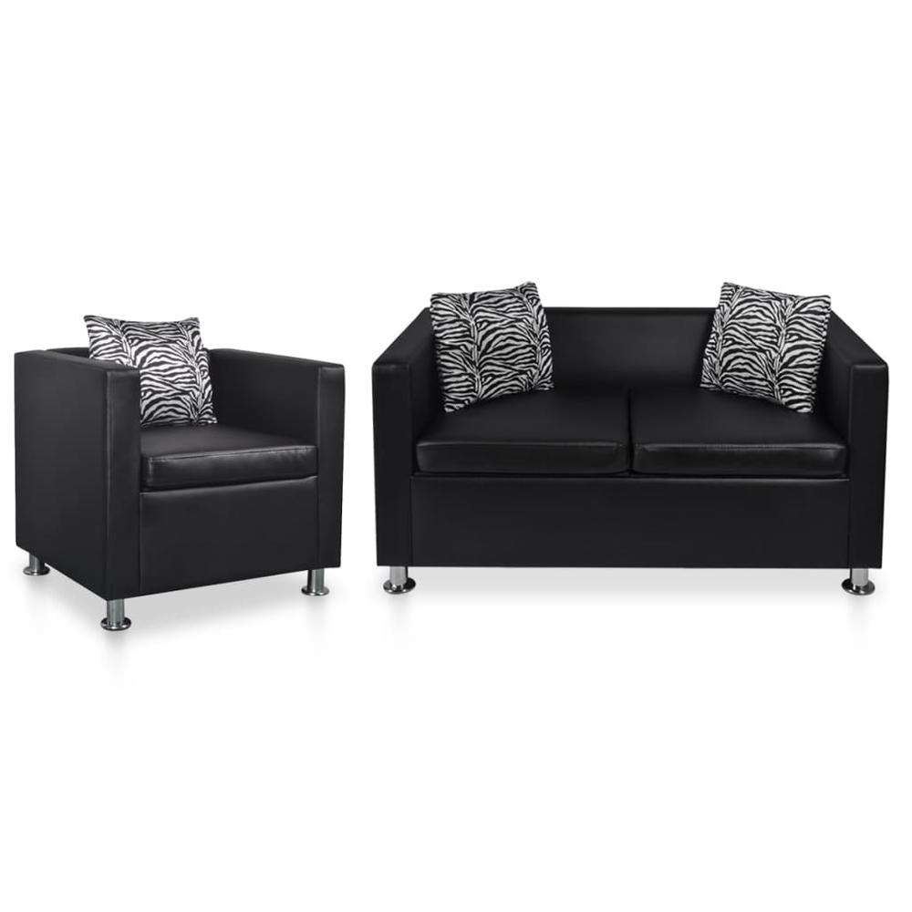 vidaXL Sofa Set Armchair and 2-Seater Black Faux Leather, 278517. The main picture.