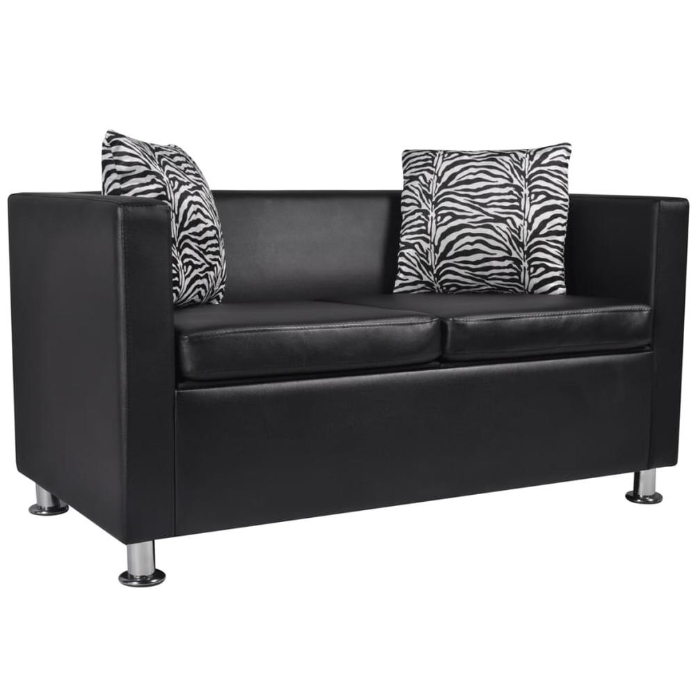 vidaXL Sofa Set Armchair and 2-Seater Black Faux Leather, 278517. Picture 2