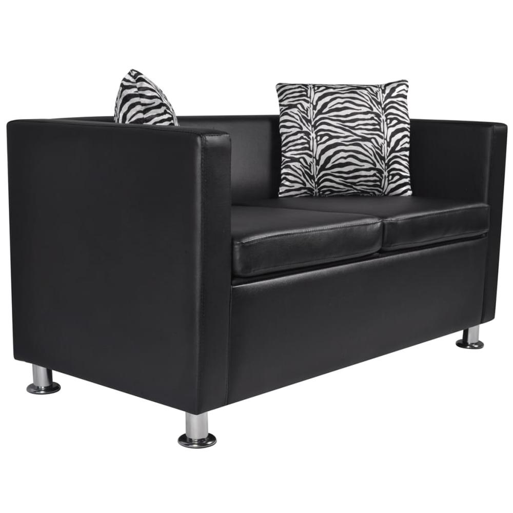 vidaXL Sofa Set Armchair and 2-Seater Black Faux Leather, 278517. Picture 3