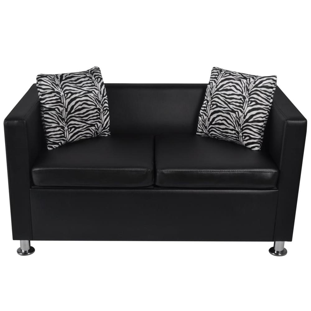 vidaXL Sofa Set Armchair and 2-Seater Black Faux Leather, 278517. Picture 4