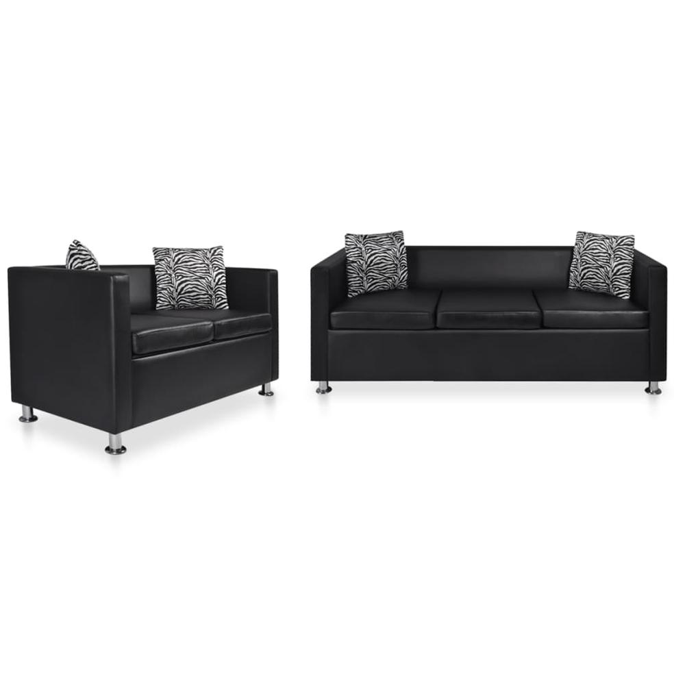 vidaXL Sofa Set 2-Seater and 3-Seater Black Faux Leather, 278518. Picture 1