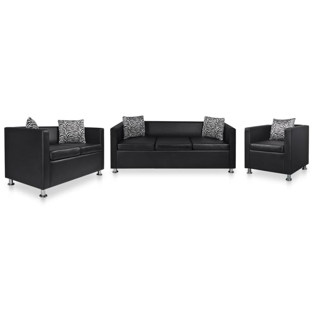 vidaXL Sofa Set Armchair 2-Seater 3-Seater Black Faux Leather, 278519. Picture 1