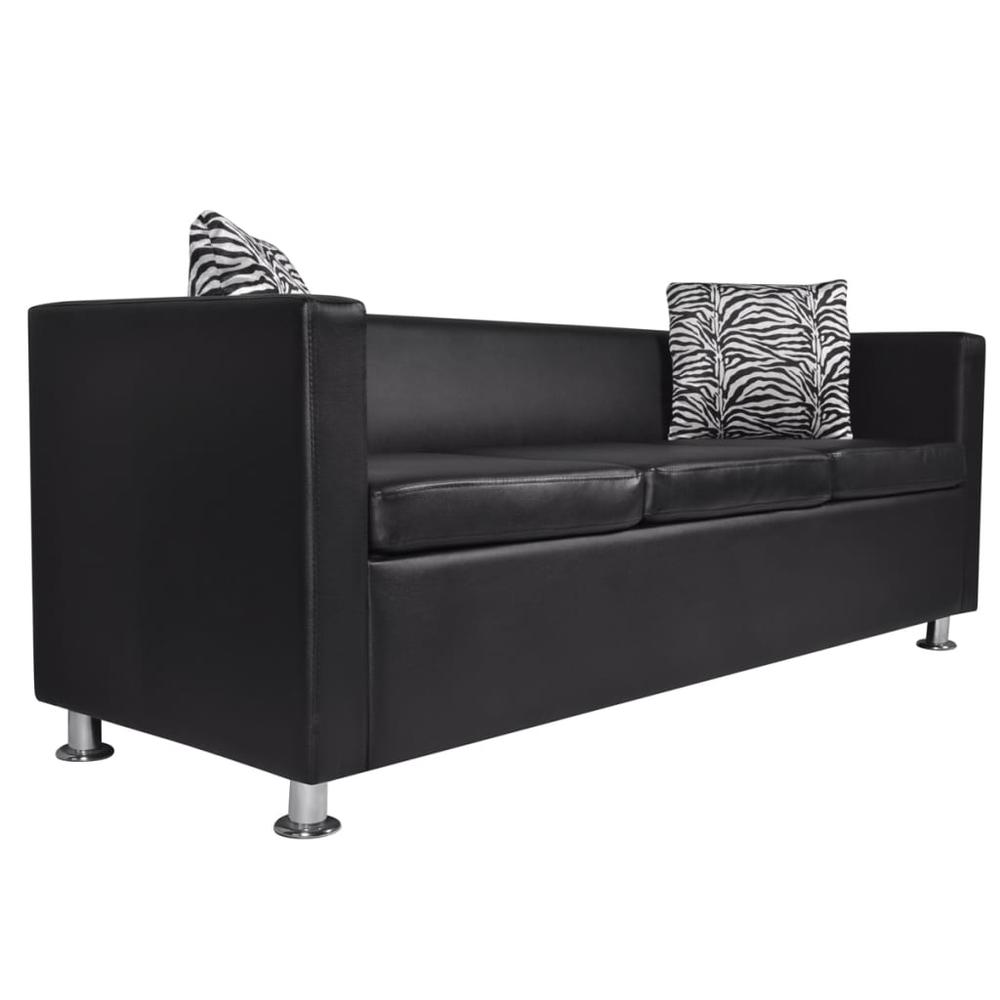 vidaXL Sofa Set Armchair 2-Seater 3-Seater Black Faux Leather, 278519. Picture 3
