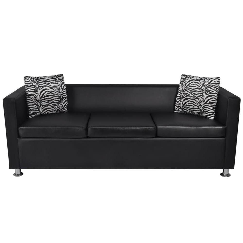 vidaXL Sofa Set Armchair 2-Seater 3-Seater Black Faux Leather, 278519. Picture 4