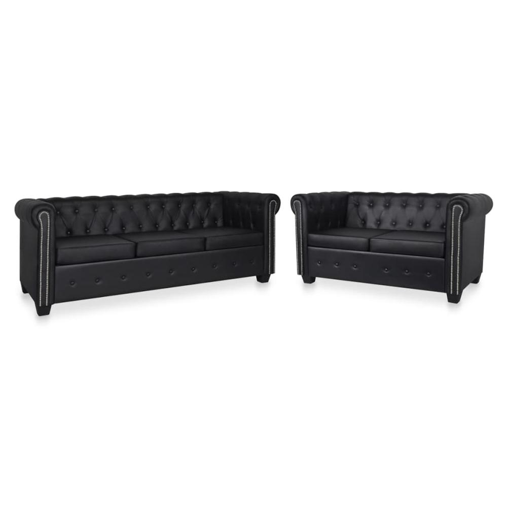 vidaXL Chesterfield Sofa Set 2-Seater and 3-Seater Black Faux Leather, 278524. Picture 1
