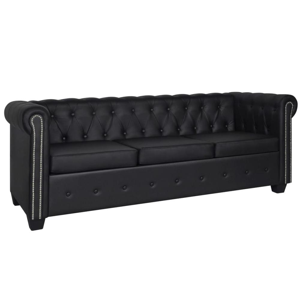 vidaXL Chesterfield Sofa Set 2-Seater and 3-Seater Black Faux Leather, 278524. Picture 4