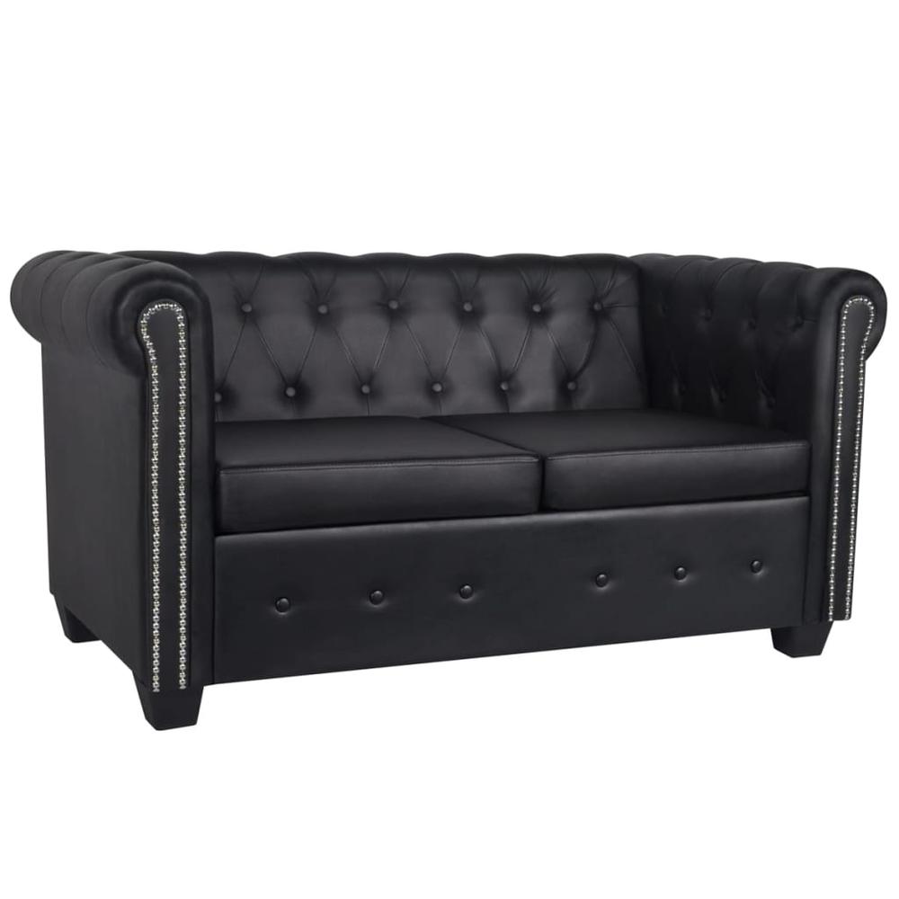 vidaXL Chesterfield Sofa Set 2-Seater and 3-Seater Black Faux Leather, 278524. Picture 5