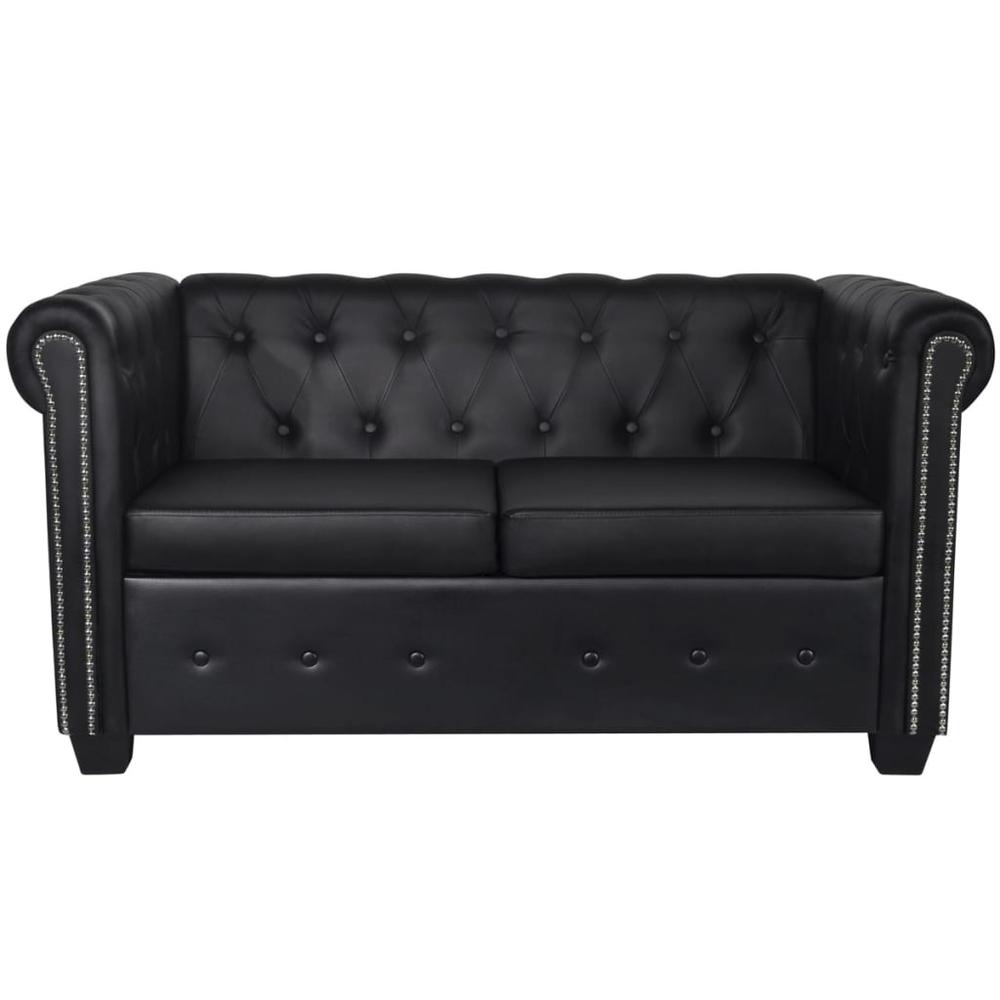 vidaXL Chesterfield Sofa Set 2-Seater and 3-Seater Black Faux Leather, 278524. Picture 7