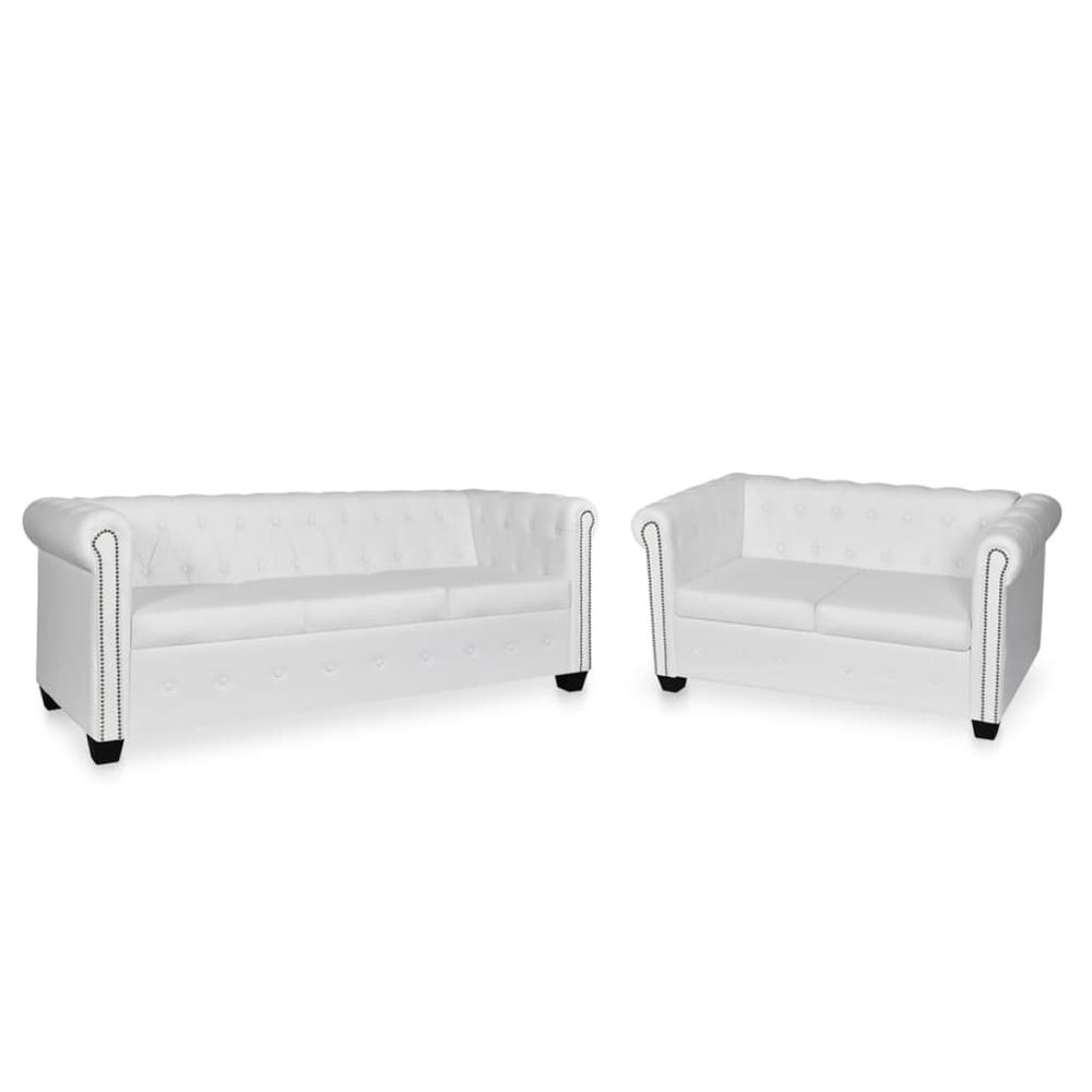 vidaXL Chesterfield Sofa Set 2-Seater and 3-Seater White Faux Leather, 278525. Picture 1