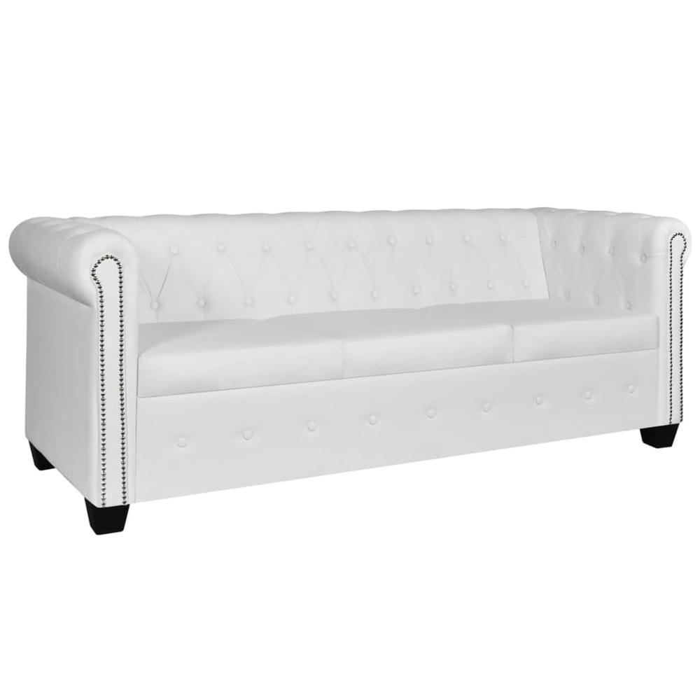 vidaXL Chesterfield Sofa Set 2-Seater and 3-Seater White Faux Leather, 278525. Picture 3