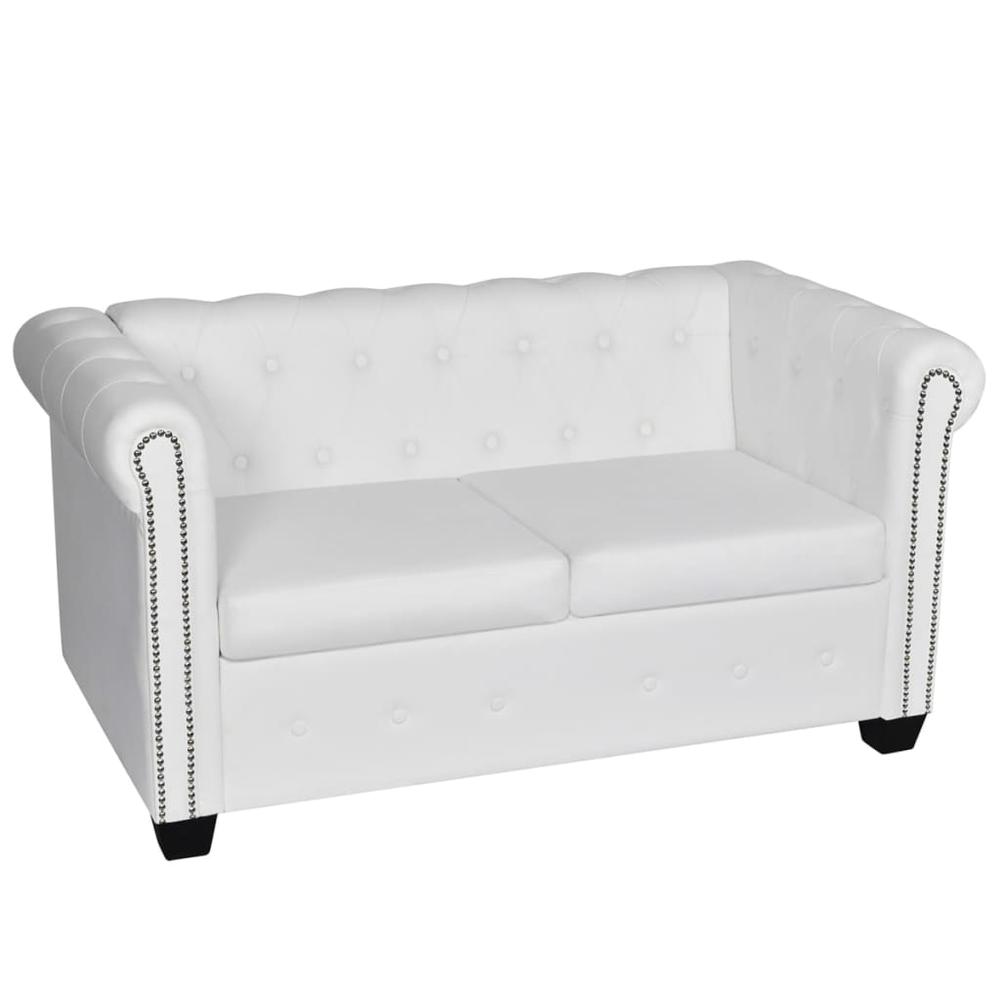 vidaXL Chesterfield Sofa Set 2-Seater and 3-Seater White Faux Leather, 278525. Picture 4