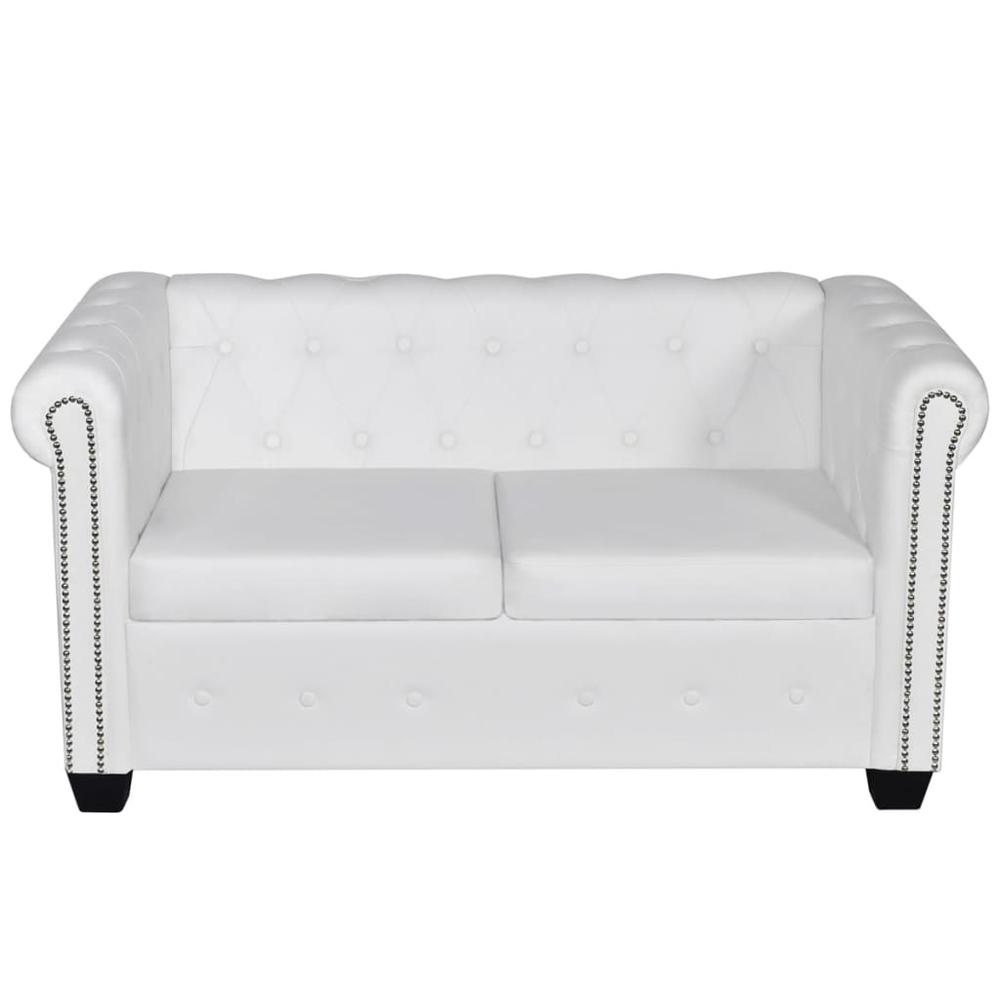 vidaXL Chesterfield Sofa Set 2-Seater and 3-Seater White Faux Leather, 278525. Picture 6