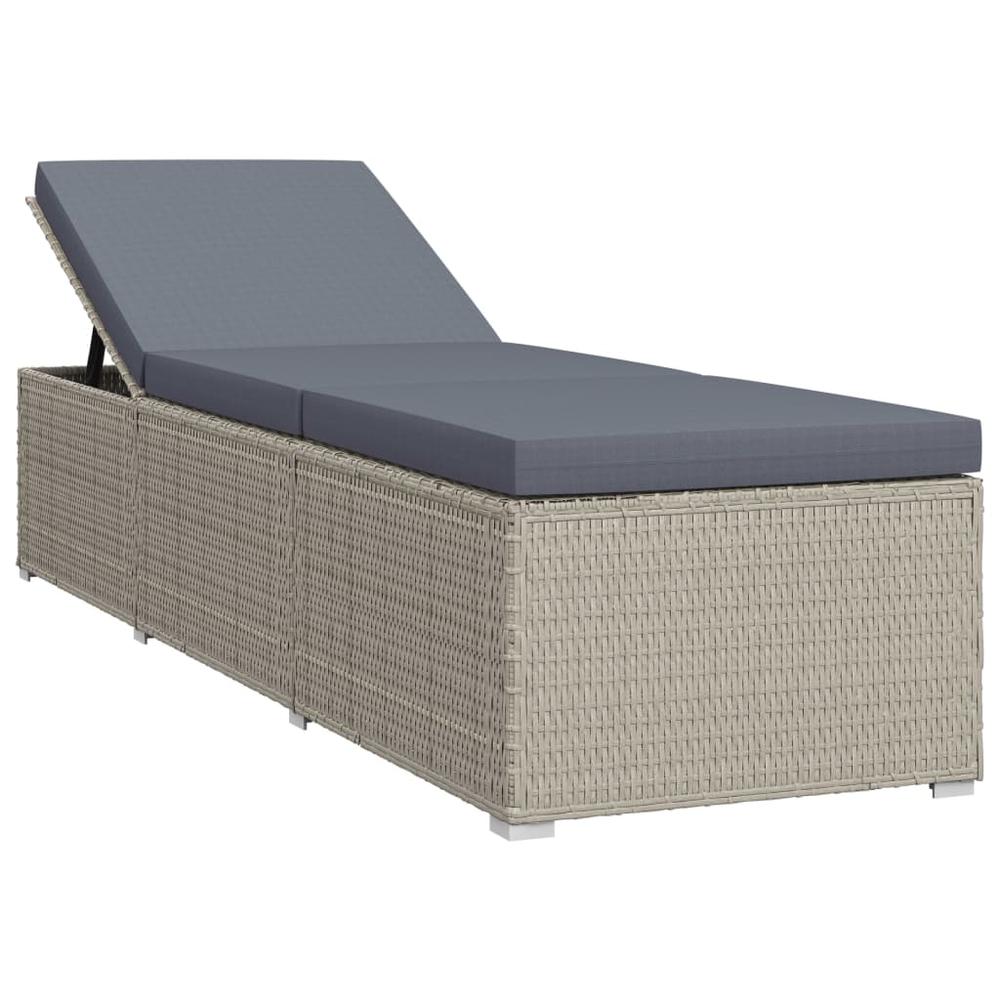 vidaXL Sun Lounger with Cushion Poly Rattan Gray, 46220. Picture 1