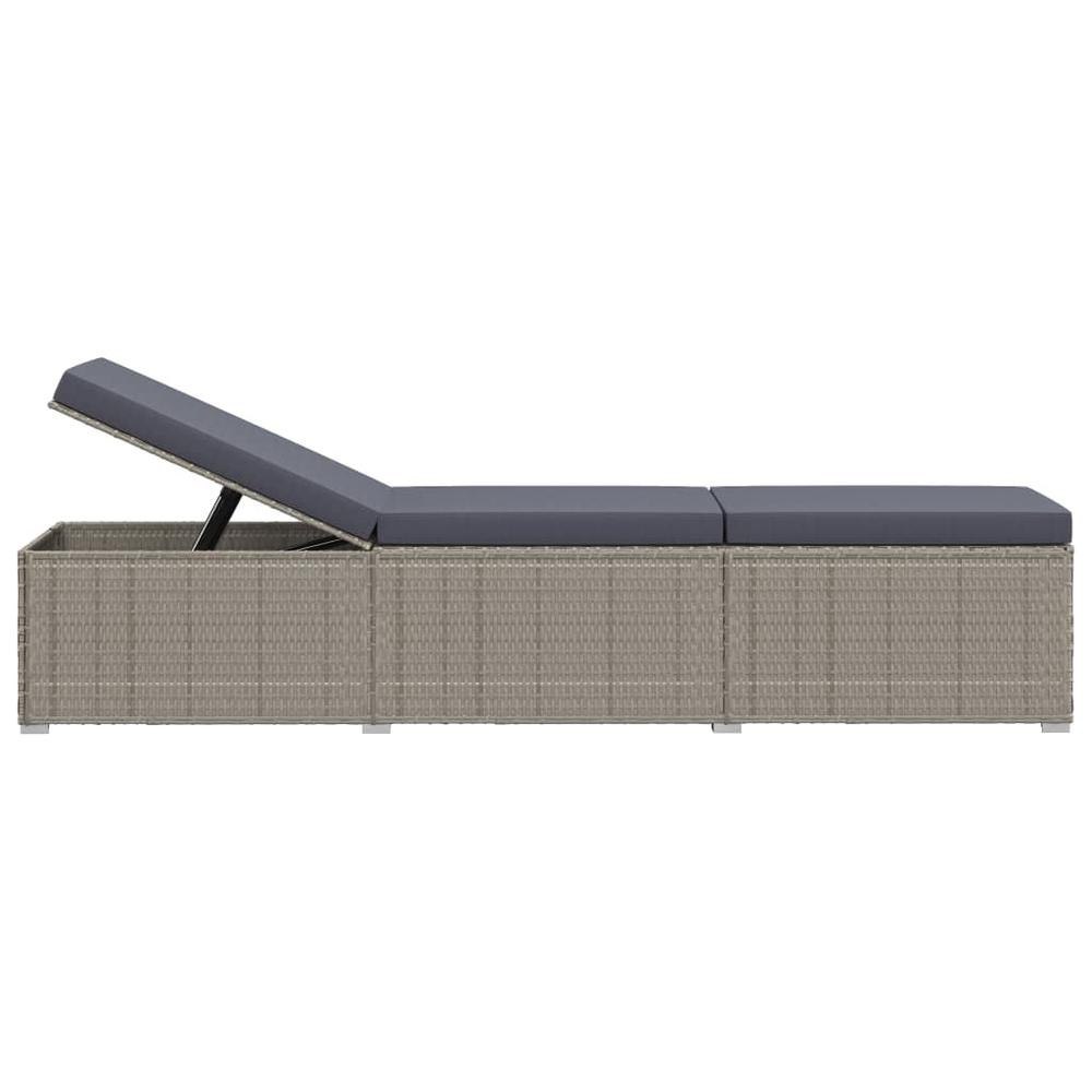 vidaXL Sun Lounger with Cushion Poly Rattan Gray, 46220. Picture 3