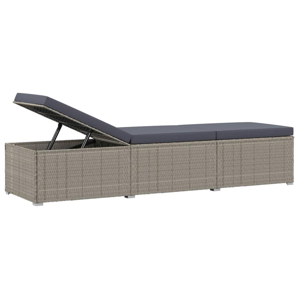 vidaXL Sun Lounger with Cushion Poly Rattan Gray, 46220. Picture 4
