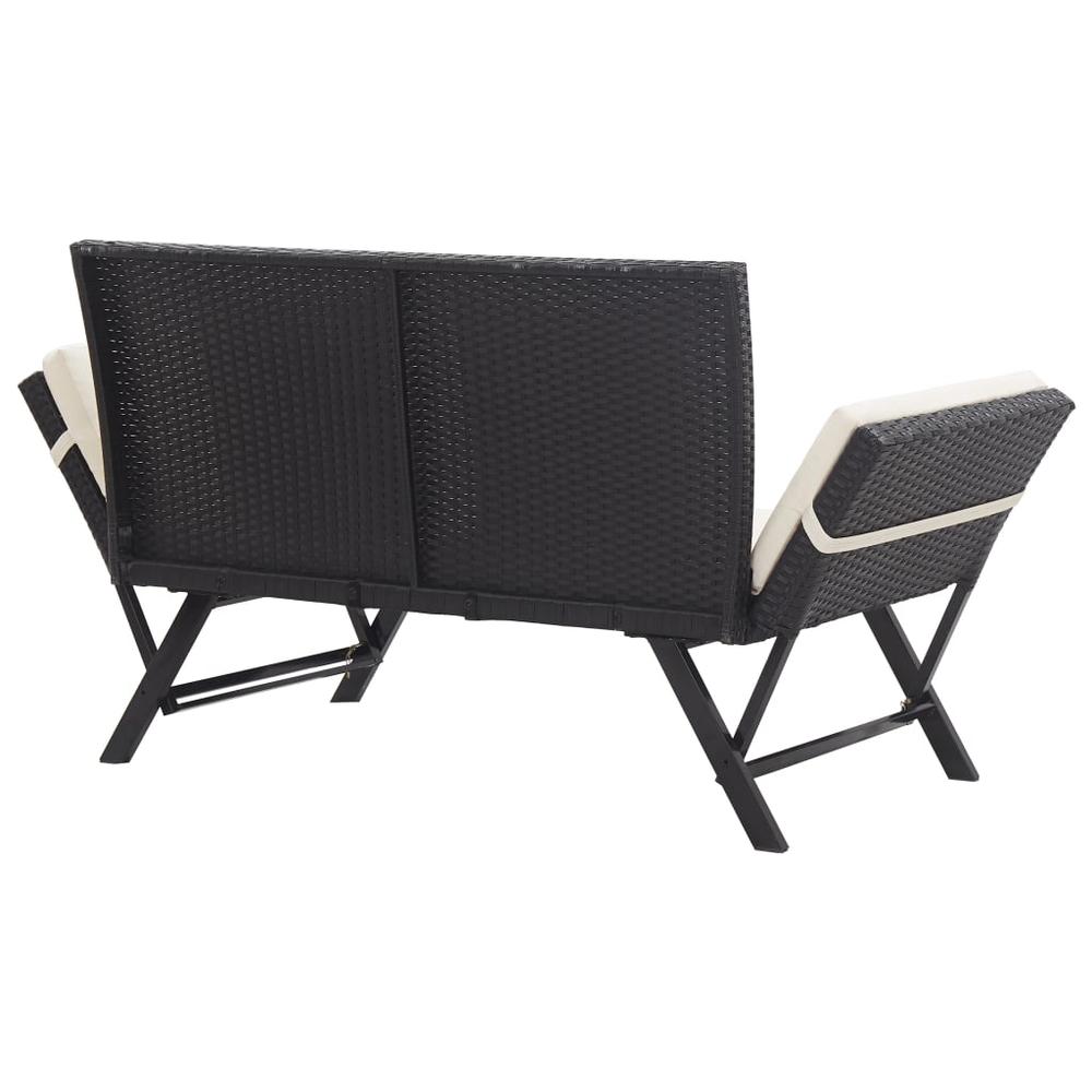 vidaXL Garden Bench with Cushions 69.3" Black Poly Rattan, 46230. Picture 4